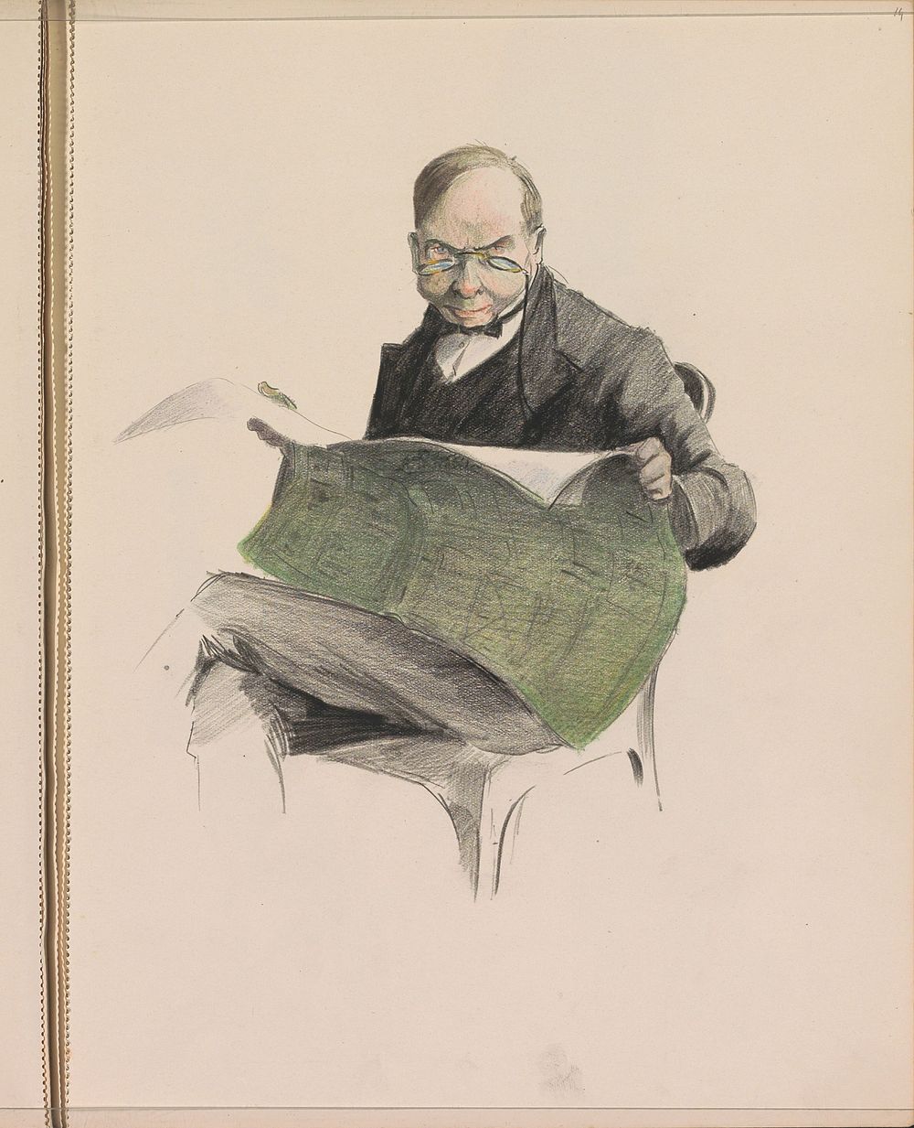 Man die de krant leest op een stoel (c. 1917 - c. 1919) by Otto Verhagen I