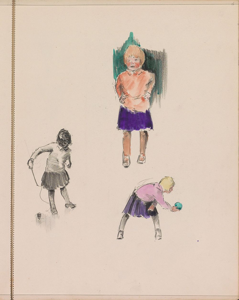 Meisjes spelend met een tol en bal (c. 1917 - c. 1919) by Otto Verhagen I