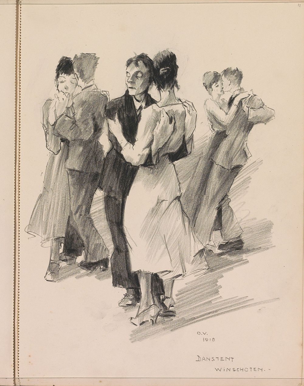 Drie dansende paren in een danstent te Winschoten (1918) by Otto Verhagen I