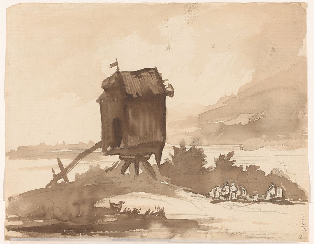 Molen zonder wieken aan het water (1819 - 1881) by Johannes Tavenraat