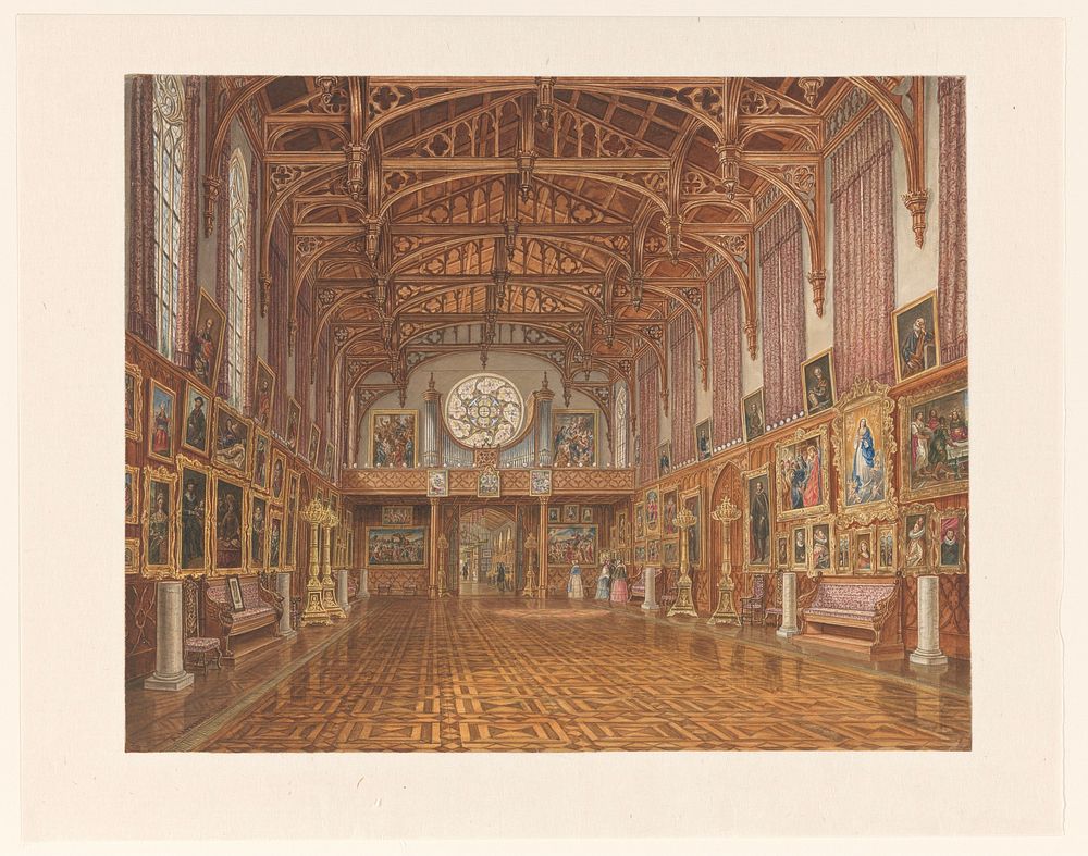 Interieur van de Gotische Zaal, paleis Kneuterdijk, Den Haag (1846) by Augustus Wijnantz