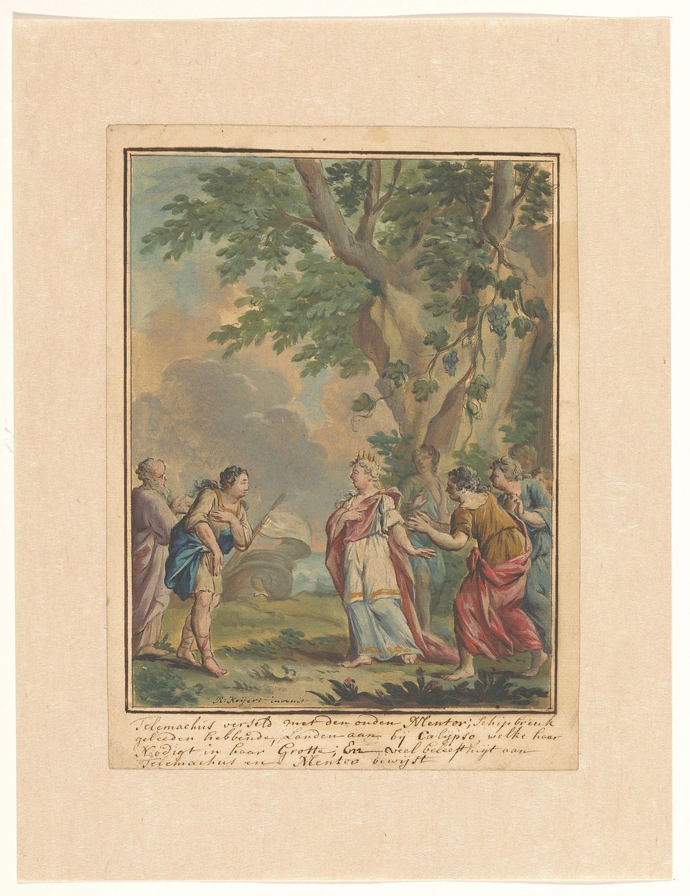Telemachus en Mentor komen aan bij de nimf Calypso (1719 - 1775) by Rienk Keyert