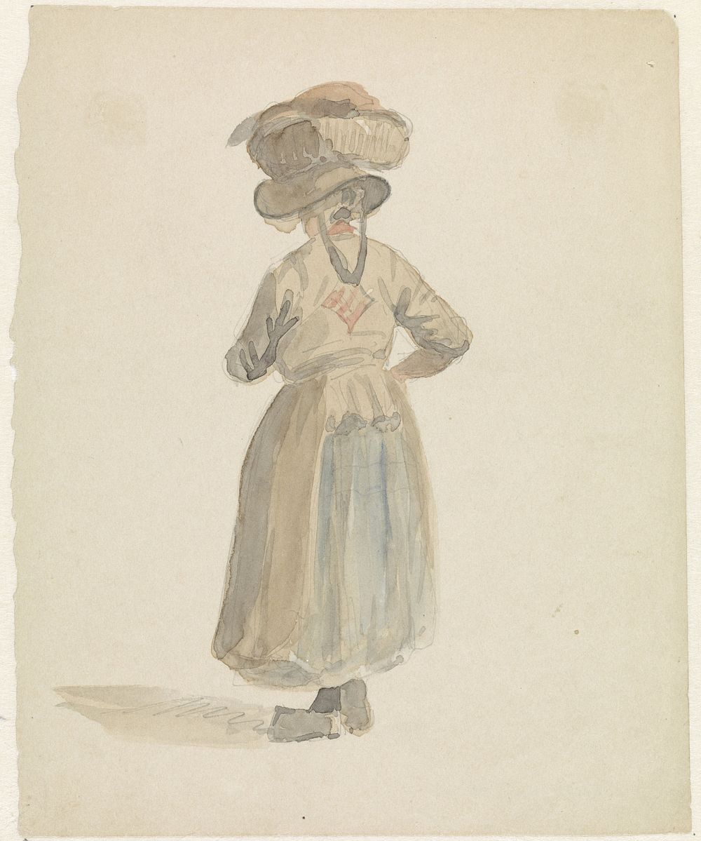 Figuurstudie van een vrouw met een mand op het hoofd, van achteren (1828 - 1897) by Adrianus Eversen