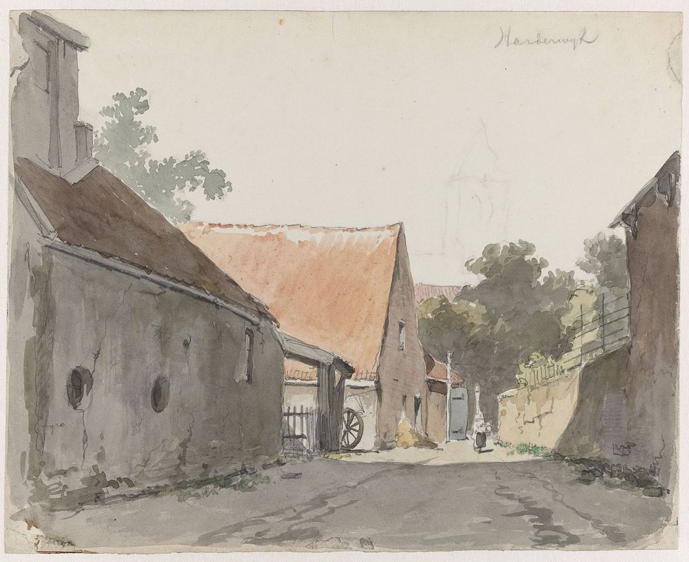 Gezicht op een straatje te Harderwijk (1828 - 1897) by Adrianus Eversen