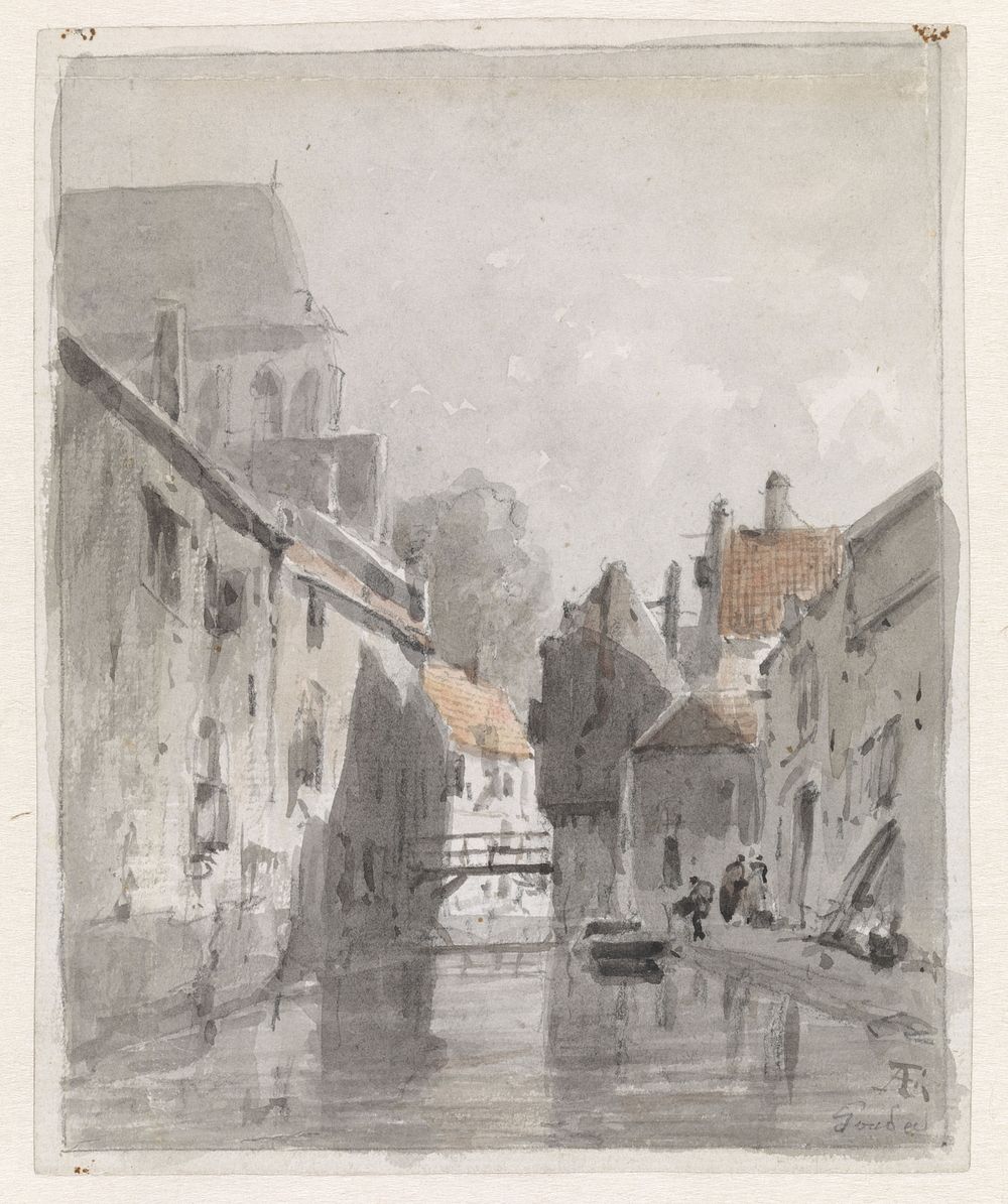 Gezicht op een grachtje in Gouda (1828 - 1897) by Adrianus Eversen