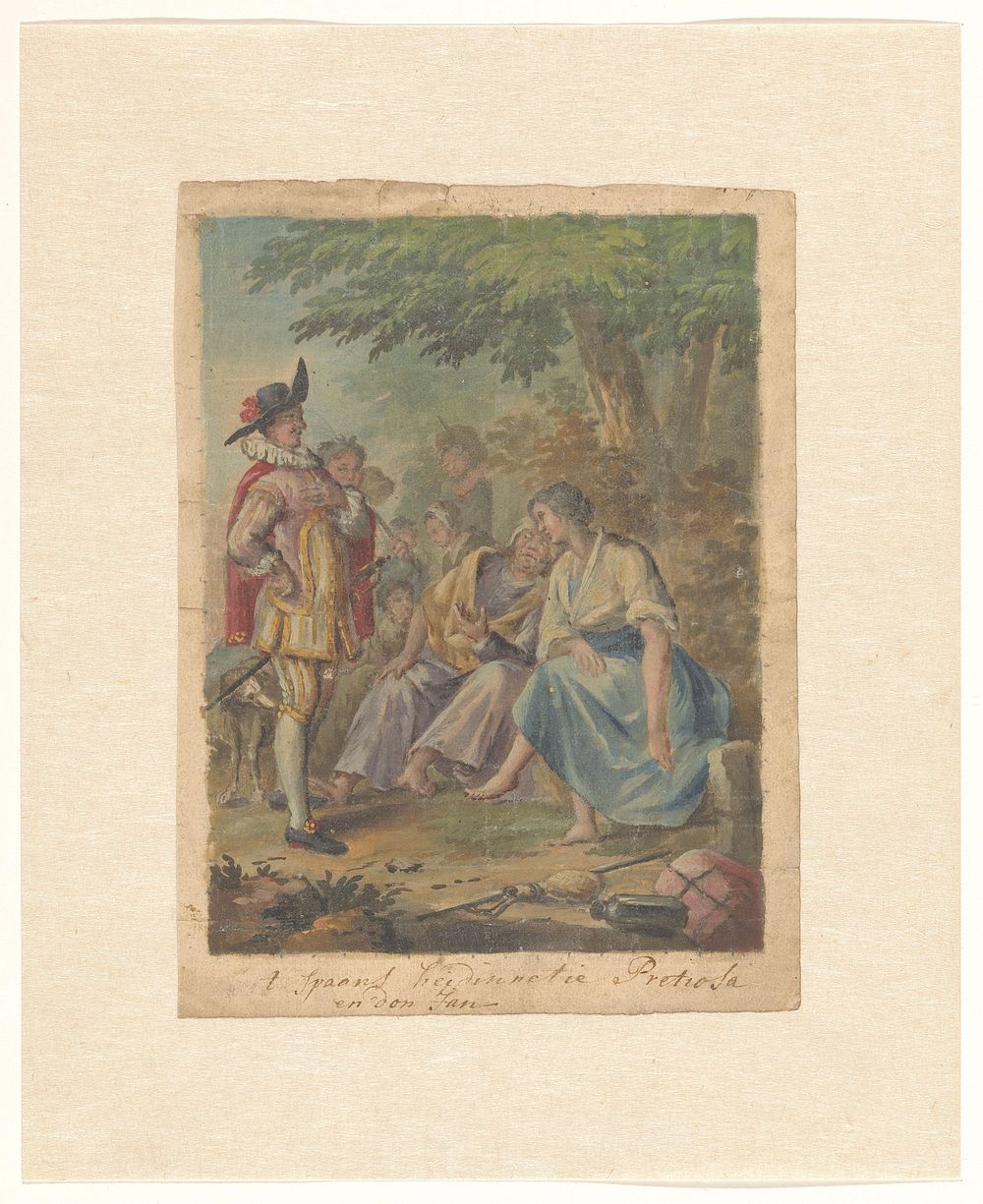 Ontwerp voor een behangselschildering of schilderij met het Spaanse Heidin Preciosa en Don Juan (1719 - 1775) by Rienk Keyert