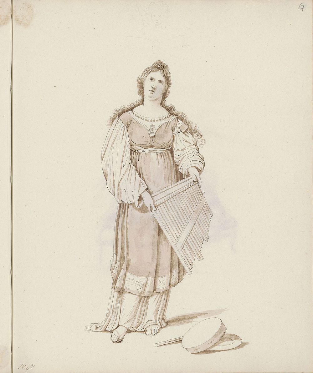 Staande vrouw met een panfluit (1847) by jonkvrouw Elisabeth Kemper