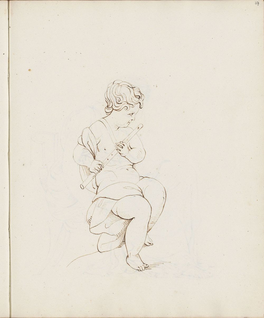 Op een fluit spelende putto (1813) by Catharina Kemper and jonkvrouw Elisabeth Kemper