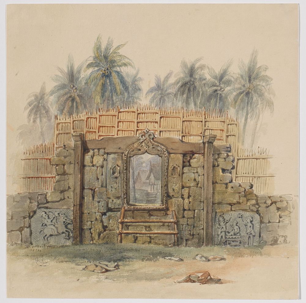 Koraalstenen muur met omlijste opening naar het dorp Dula (Dullah), eiland Dullah, Kai eilanden, Zuidoost-Molukken (1824) by…
