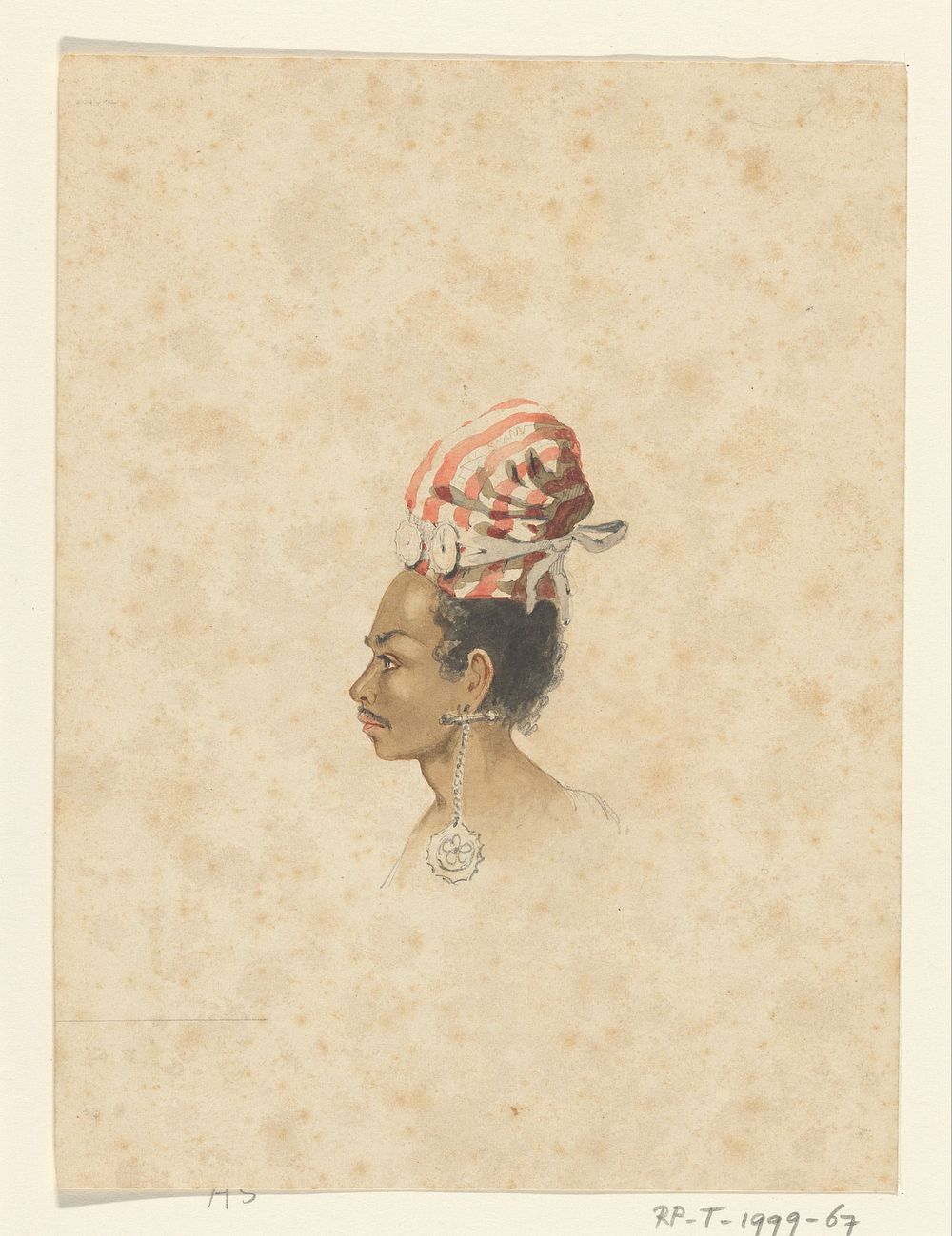 Portret van een Timorees van Kupang, in profiel (1837 - c. 1854) by Ernest Alfred Hardouin and Adrianus Johannes Bik