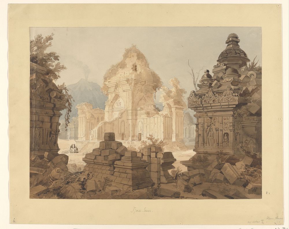 Gezicht op de ruïne van Candi Sewu by Yogyakarta, Midden-Java (c. 1827 - c. 1891) by Cornelis Springer and Adrianus Johannes…