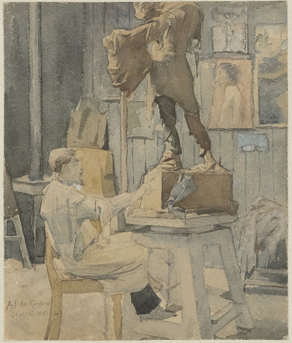 Jan Toorop in een beeldhouwersatelier (1883) by Antoon Derkinderen