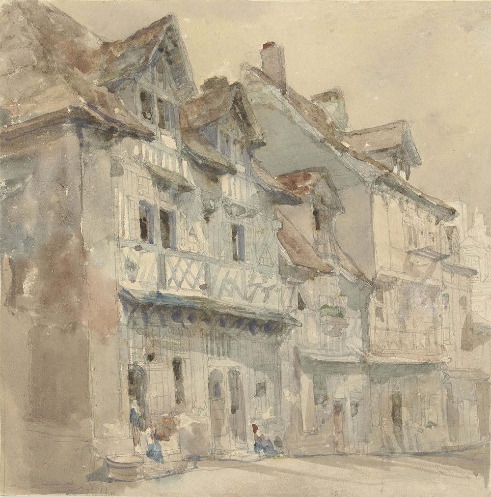 Huizen in Dieppe (1806 - 1864) by David Roberts