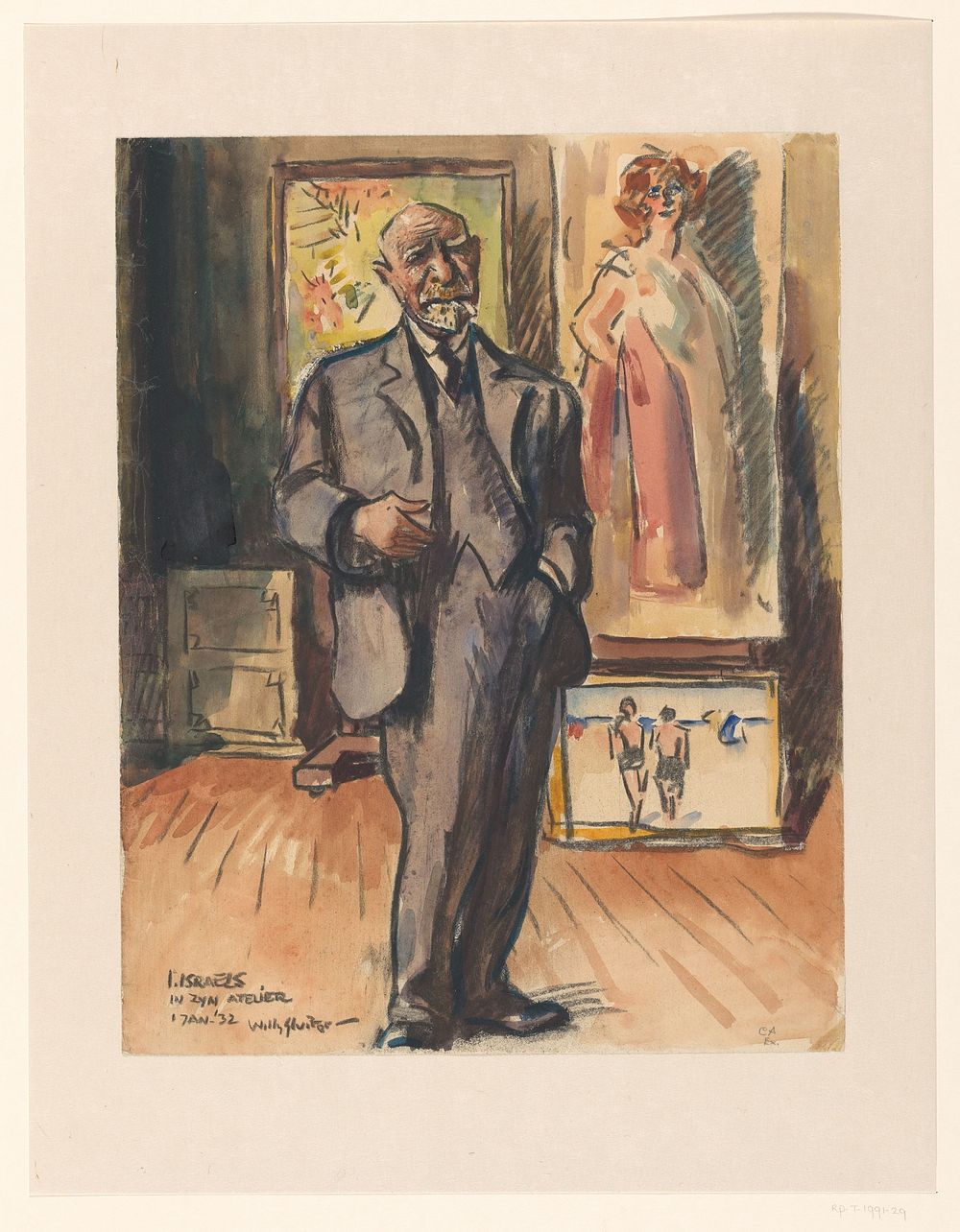 I. Israels in zijn atelier (1932) by Willy Sluiter