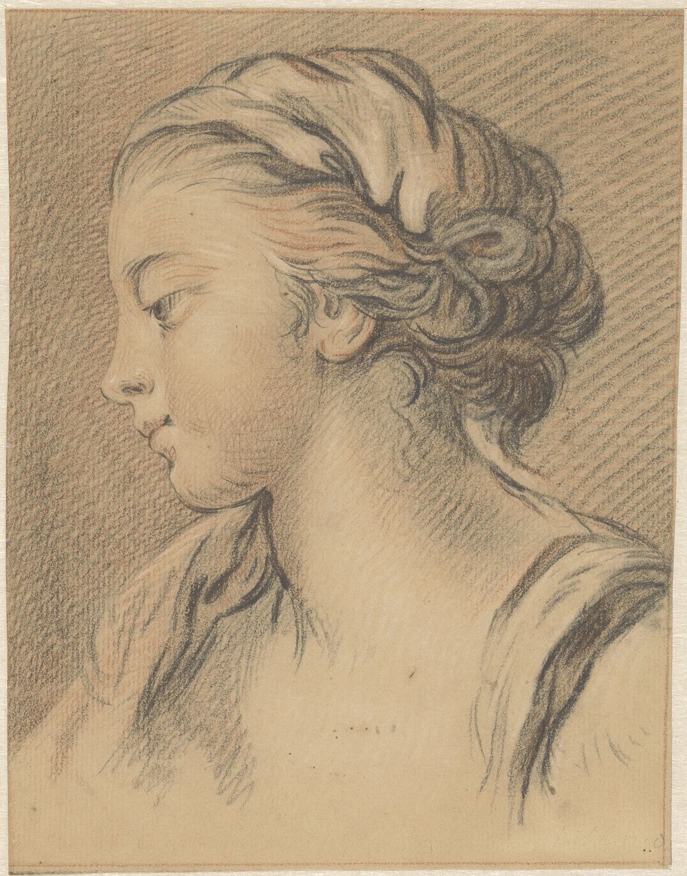Meisjeskopje, in profiel naar links (1700 - 1799) by anonymous and François Boucher