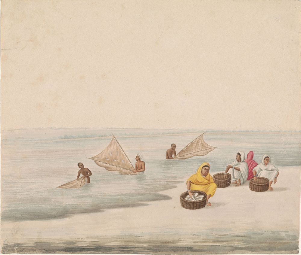 Vissers en vrouwen langs het water (1870 - 1890) by anonymous