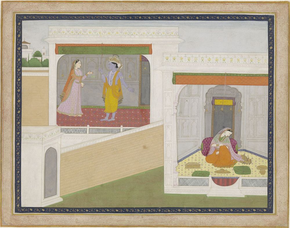 Krishna bezoekt Radha (1820) by anonymous