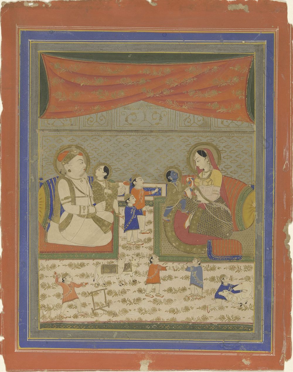 Nanda en Yasoda met Krishna en Balarama (c. 1800) by anonymous