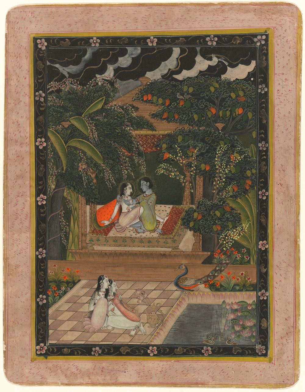 Krishna en Radha op terras (1800 - 1949) by anonymous