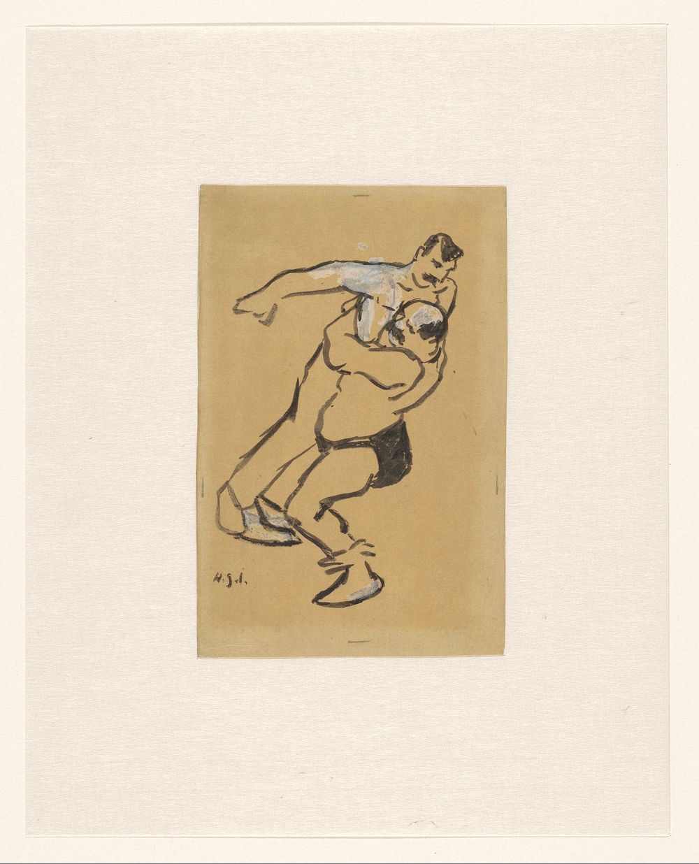 Twee worstelaars, van wie de een de ander optilt (c. 1877 - 1936) by Henri Gabriel Ibels