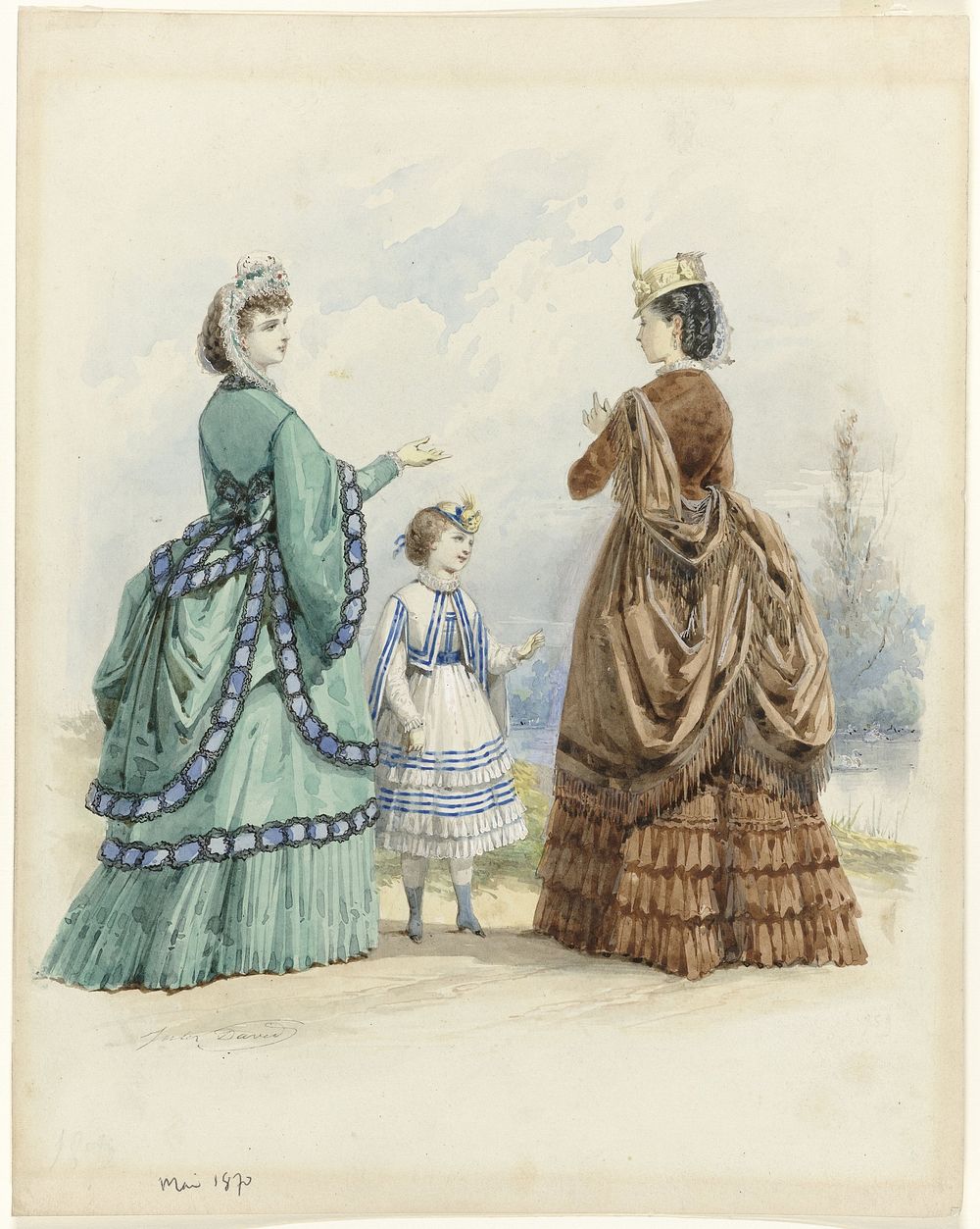 Twee vrouwen en een meisje, Mai 1870 (1870) by Jules David 1808 1892
