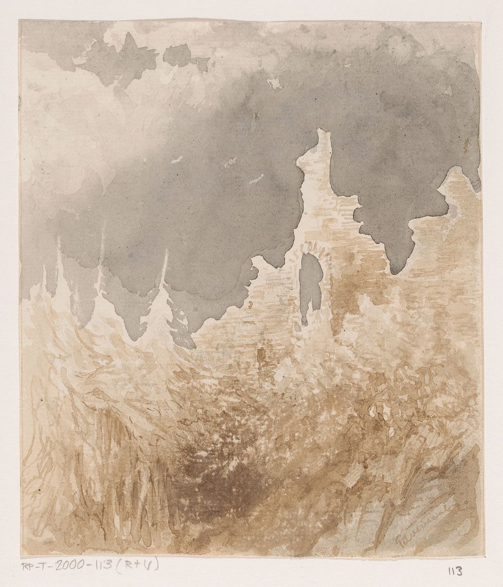 Ruïne tussen bomen (1841) by Johannes Tavenraat