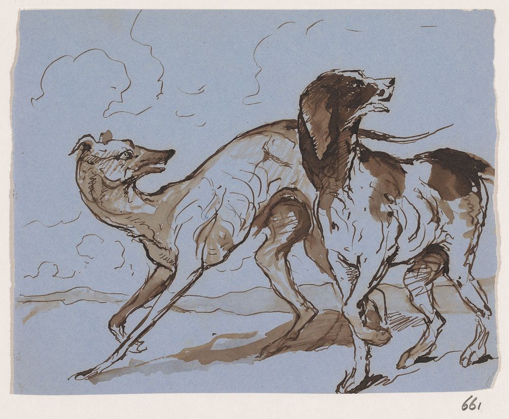 Twee honden (1840 - 1880) by Johannes Tavenraat