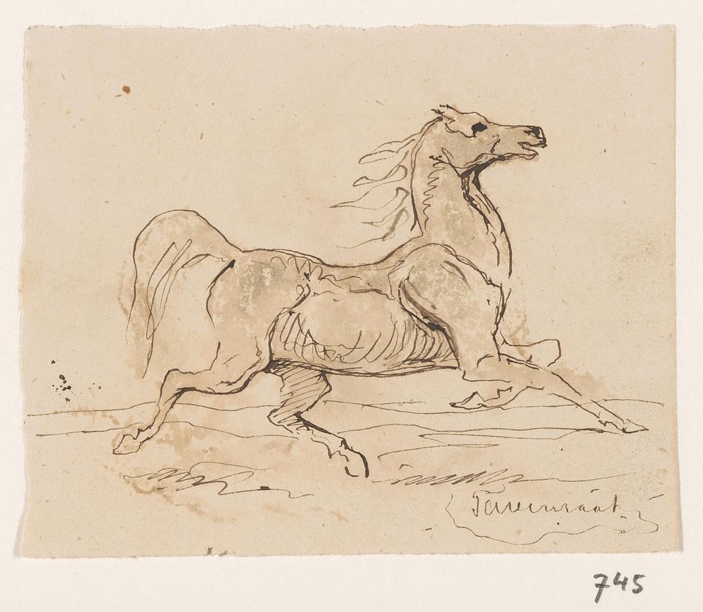 Gezadeld paard, in draf (1840 - 1880) by Johannes Tavenraat