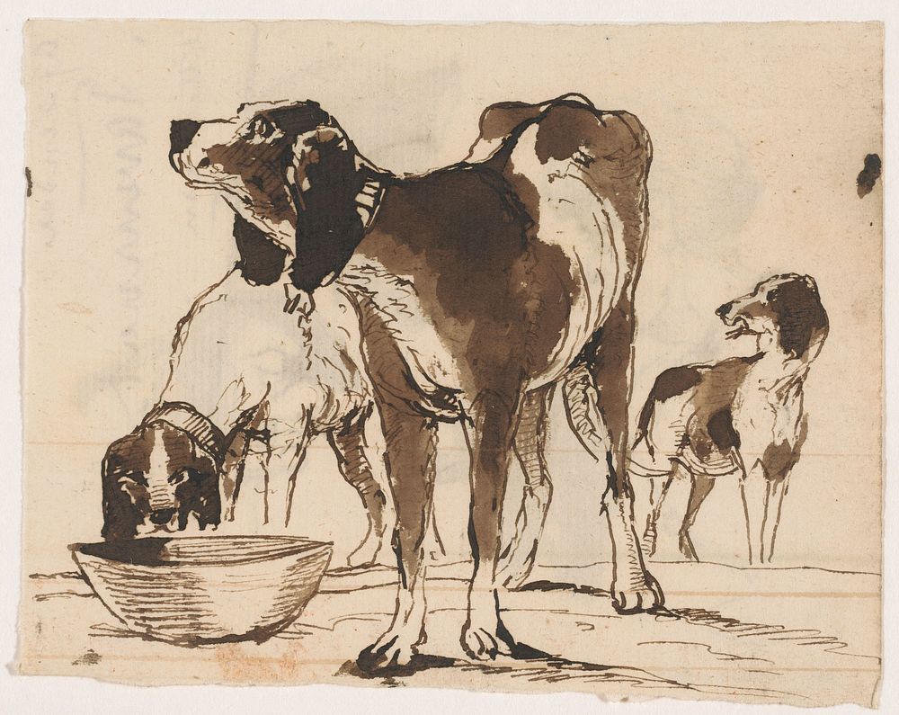 Jachthonden met drinkbak (1840 - 1880) by Johannes Tavenraat