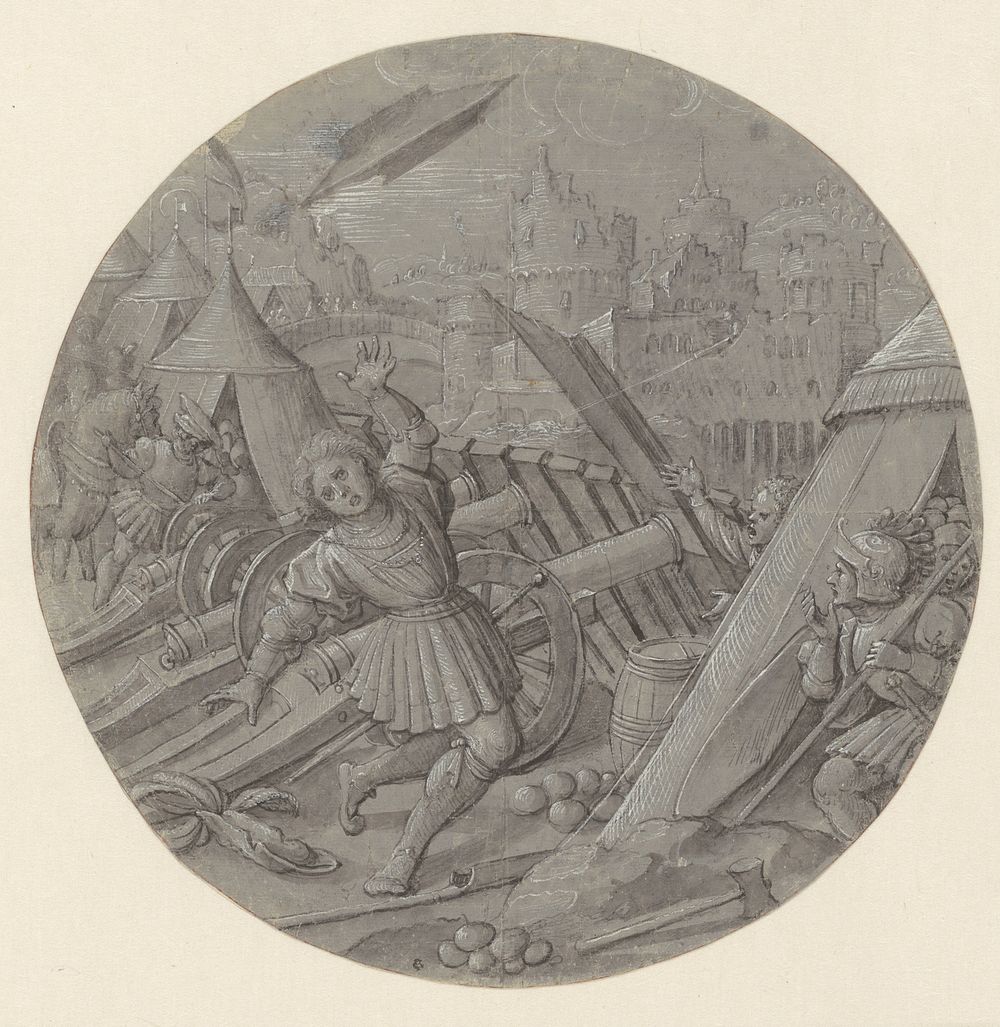 Jonge edelman sneuvelt bij het beleg van een stad (after 1510 - before 1530) by anonymous