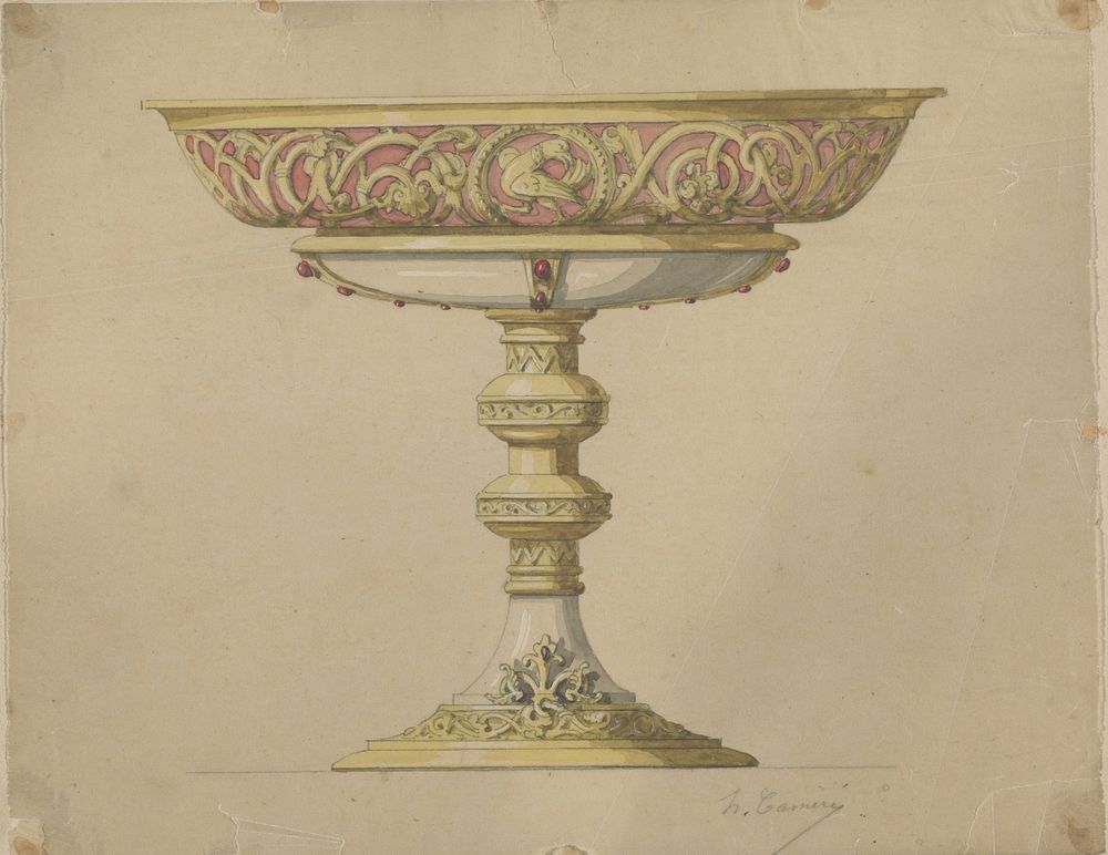 Ontwerp voor een schaal op een voet in Romaanse stijl (c. 1864 - c. 1894) by Henri Cameré