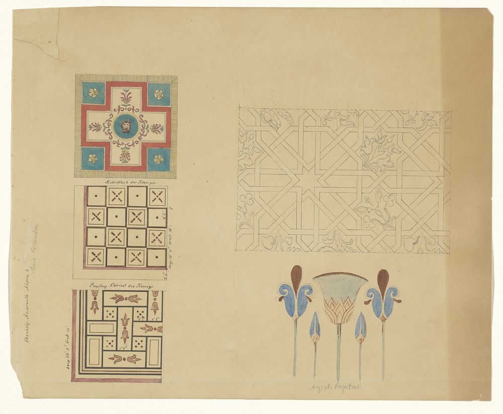 Tapijt (?), vloeren en Egyptische motieven (c. 1835 - c. 1860) by Franz Jakob Kreuter