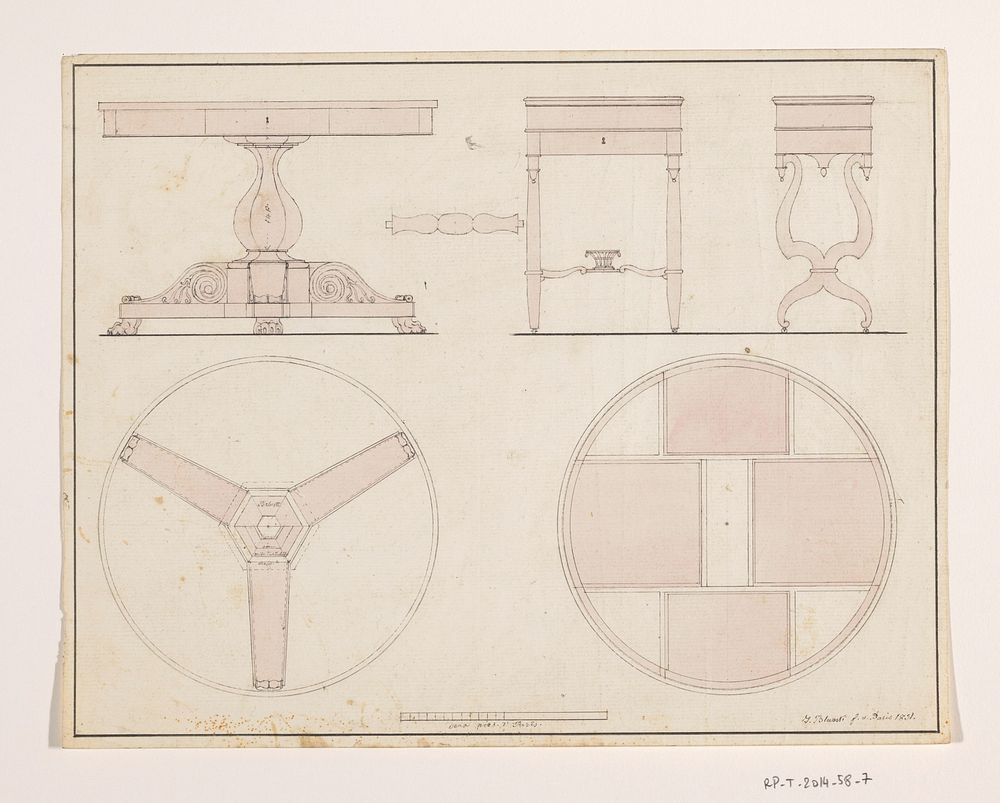 Ontwerpen voor een ronde tafel op een drievoet (1831) by Joachim Pierre Blank
