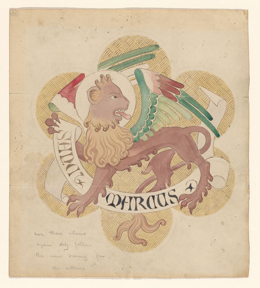 Ontwerp voor borduurwerk met de evangelist Marcus (c. 1850 - c. 1875) by Hardman and Co