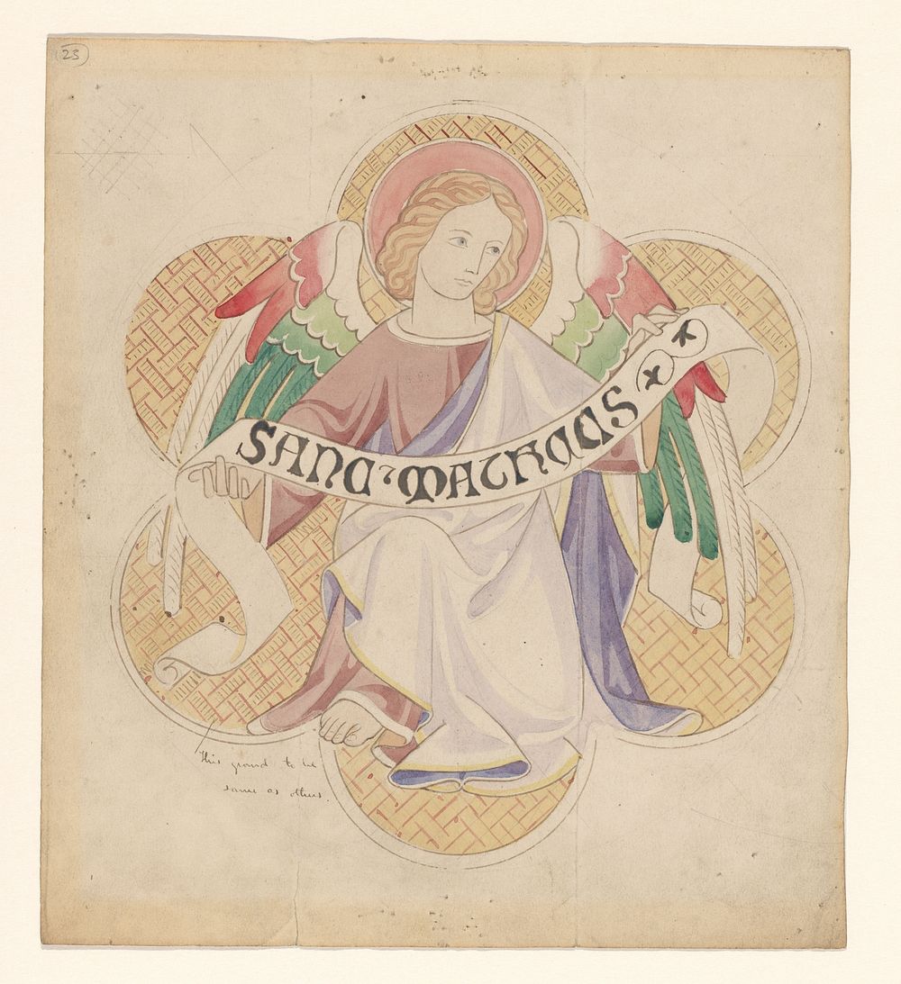 Ontwerp voor borduurwerk met de evangelist Matteüs (c. 1850 - c. 1875) by Hardman and Co