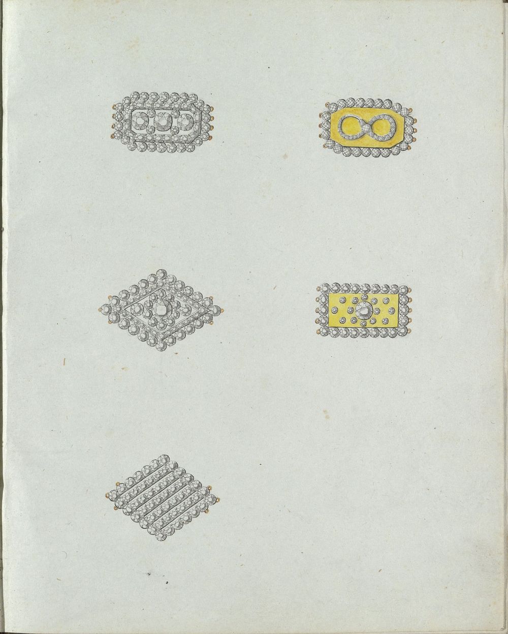 Vijf juwelen, waaronder twee ruitvormige (c. 1800 - c. 1810) by Carl Friedrich Bärthel