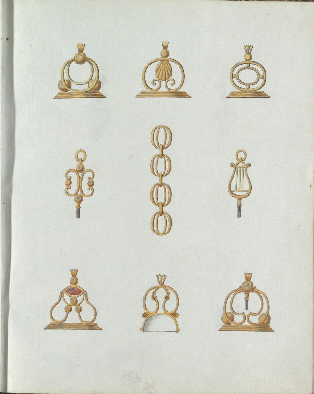 Negen ontwerpen van hangers (c. 1800 - c. 1810) by Carl Friedrich Bärthel