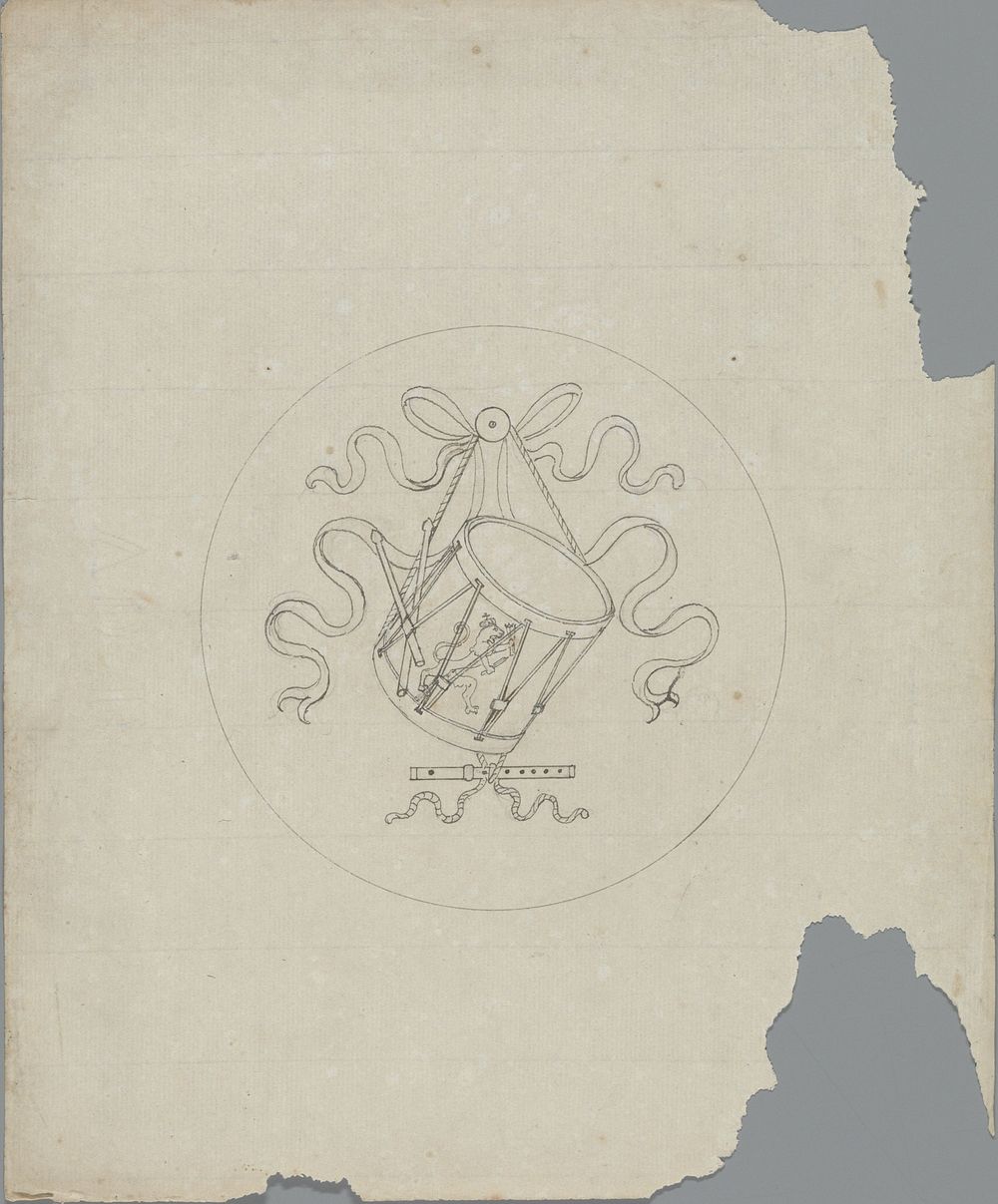Trommel met Nederlandse leeuw en fluit (in or before 1828) by Pierre Félix van Doren