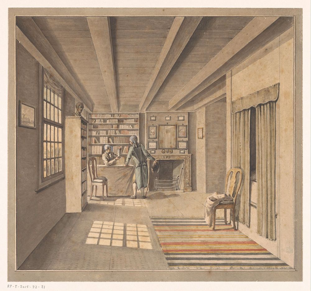 Interieur met een boekverkoper (c. 1800 - c. 1850) by anonymous