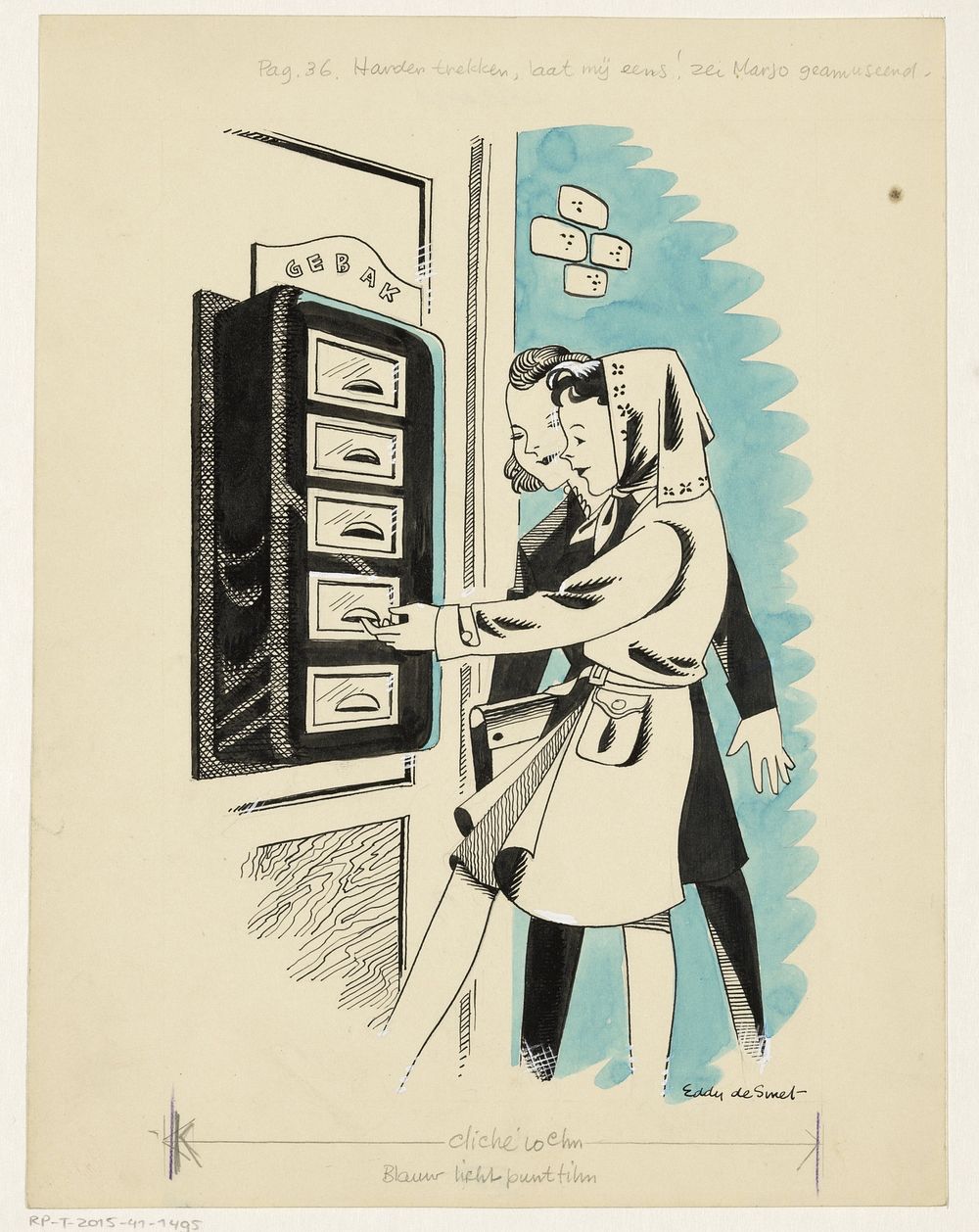 Marjo bij een loket met gebak (in or before 1946) by Eddy de Smet