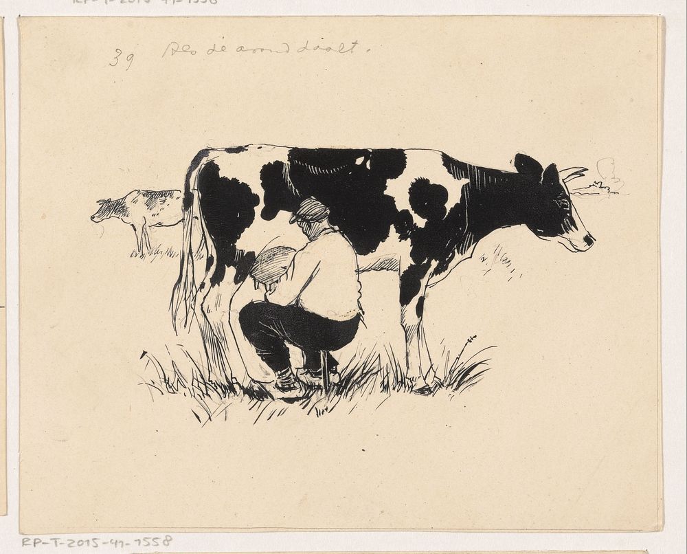 Boer melkt een koe (1892 - 1940) by Henri Verstijnen