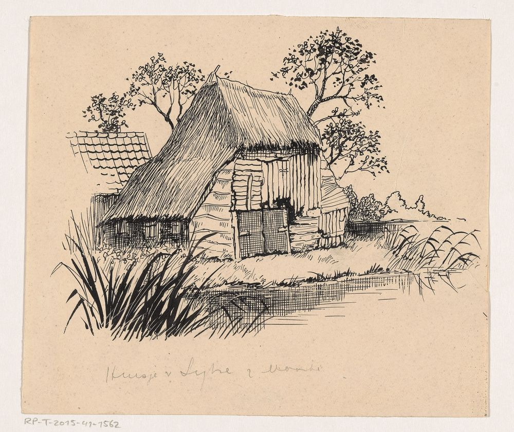 Hut met rieten dak aan een waterkant (1892 - 1940) by Henri Verstijnen