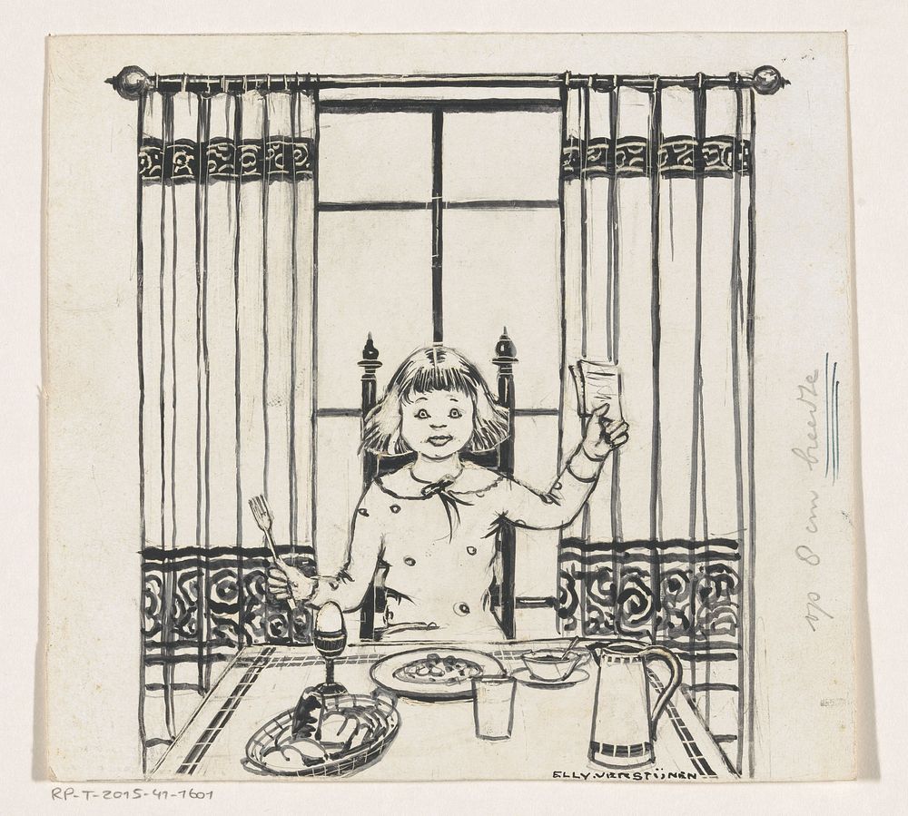 Meisje met brief aan een tafel (c. 1900 - c. 1930) by Elly Verstijnen