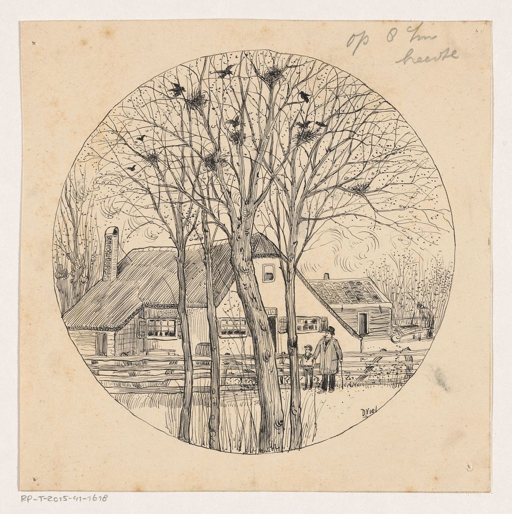 Vader en zoon kijken naar kraai Gerrit in een boom (in or before 1924) by D Viel