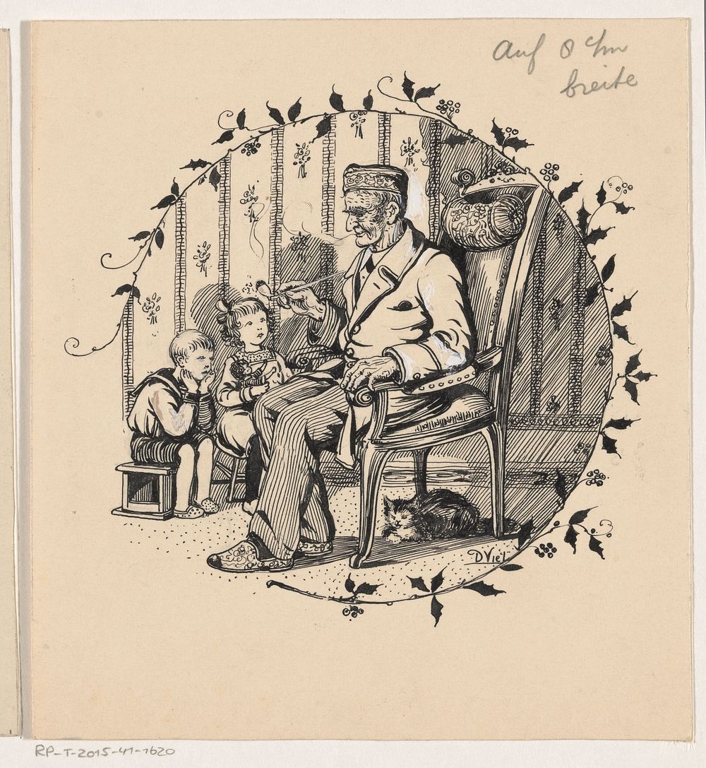 Pijprokende man en twee kinderen (in or before 1924) by D Viel
