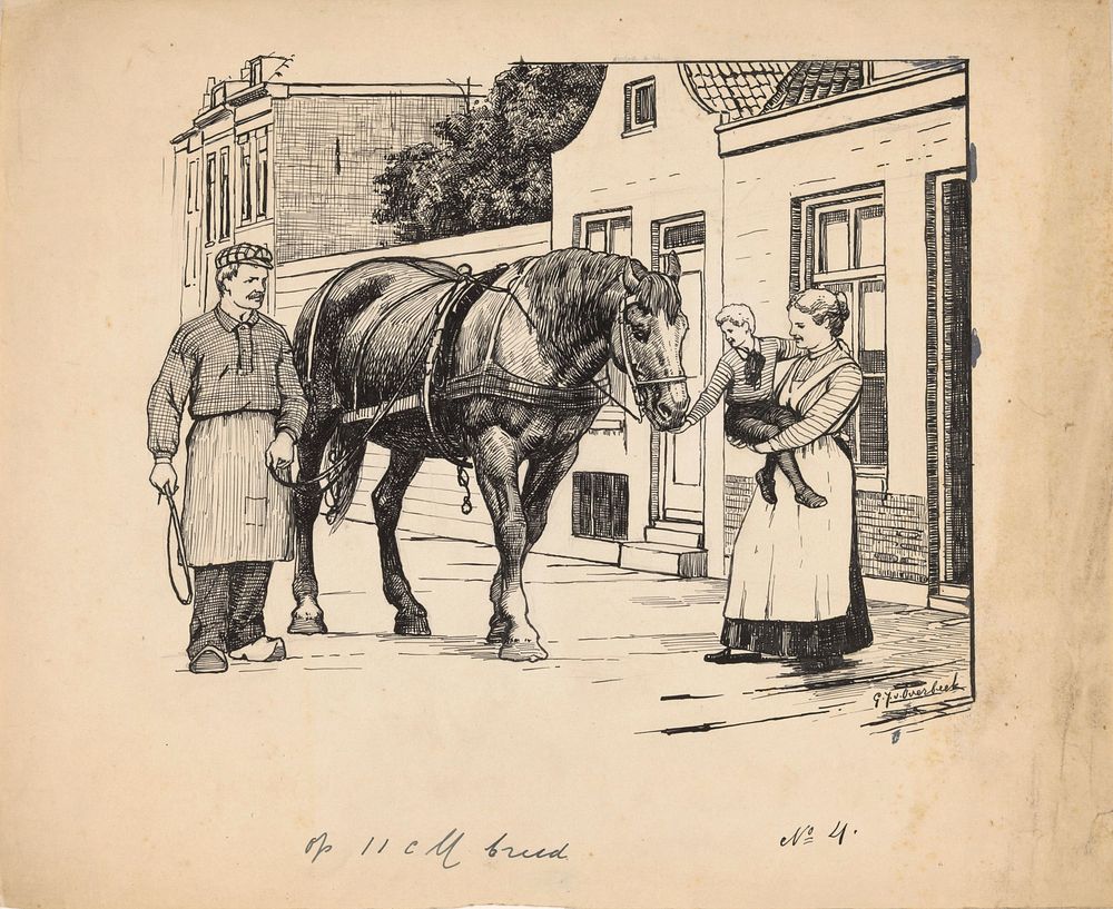 Jongen aait een werkpaard (1892 - 1947) by Gijsbertus Johannes van Overbeek