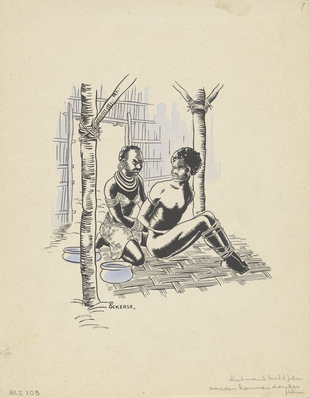 Nieuw-Guineese vrouw houdt een man gevangen (in or before 1936) by F Ockerse
