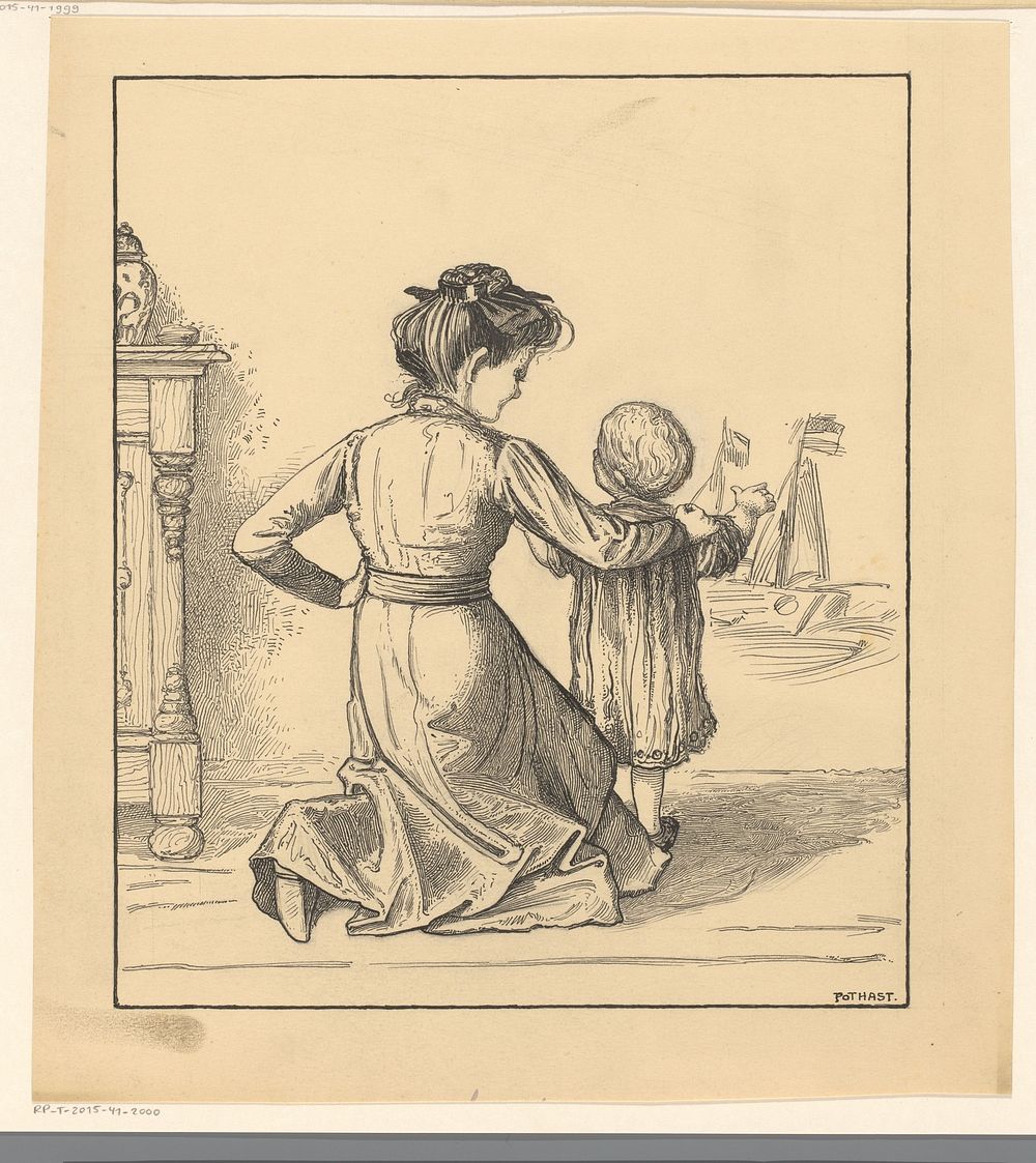 Moeder en kind bij een muur (1887 - 1916) by Willem Pothast