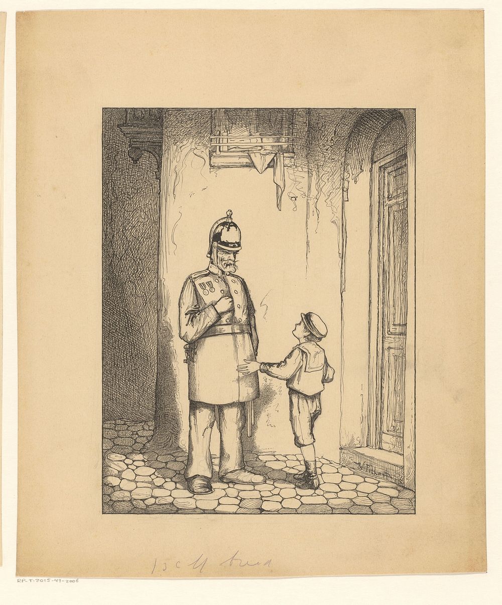 Jongen en politieman bij een deur (1887 - 1916) by Willem Pothast