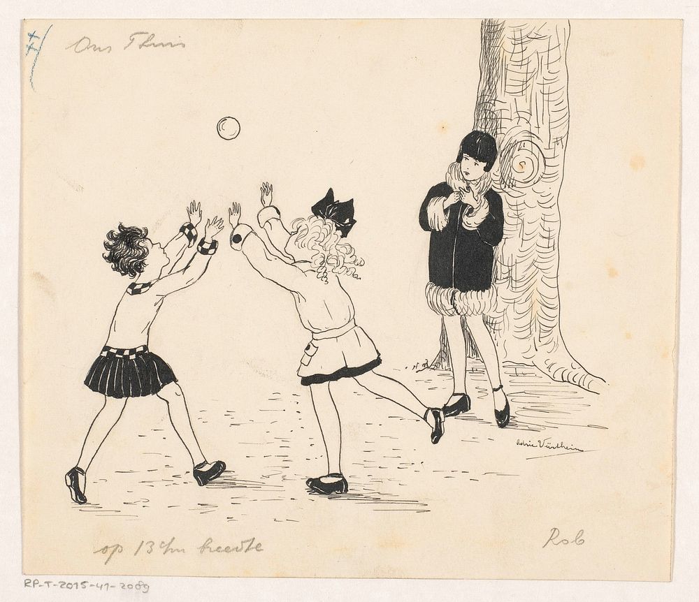 Meisjes spelen met bal (c. 1925 - c. 1935) by Adrie Vürtheim